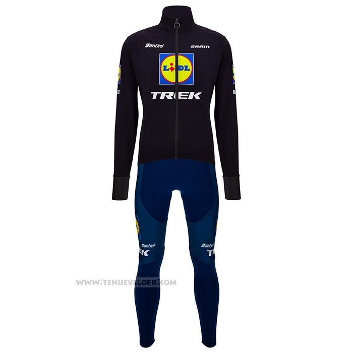 2024 Maillot Cyclisme Lidl Trek Noir Bleu Manches Longues et Cuissard